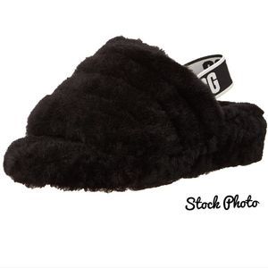 UGG Fluff Yeah‎ Slide Black Sheepskin Bedroom Slipper x Sandal Shoes Size 7